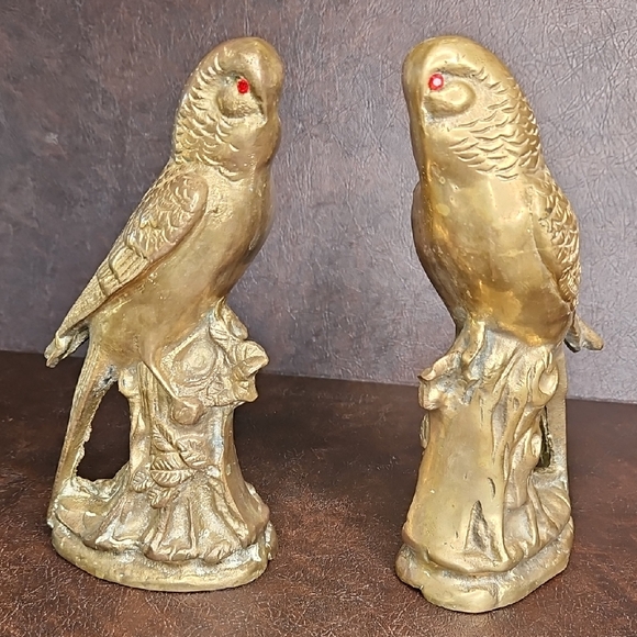 Vintage Brass MCM Parrot Budgie Statues